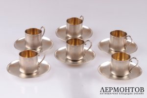 Кофейный набор на 6 персон. Серебро 800. Европа