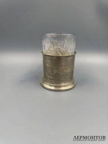 Подстаканник «Скачки». Металл, серебрение, Wolska, Россия, конец 19 века