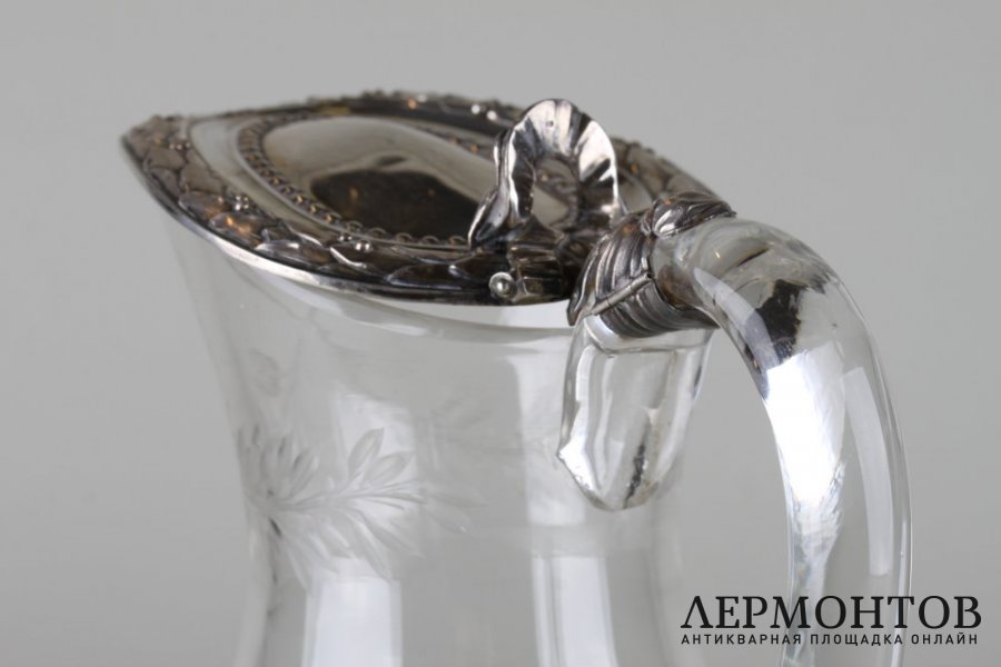 Кувшин с растительным узором. Серебро 950, стекло. Франция,1897-1912 годы.
