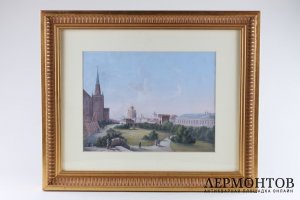 Акварель Москва. Прогулка по Александровскому саду. Россия, 19 век.