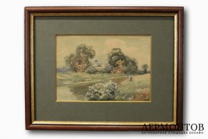 Картина Прокофьев А.М. Пейзаж с рекой. 1901 г.  