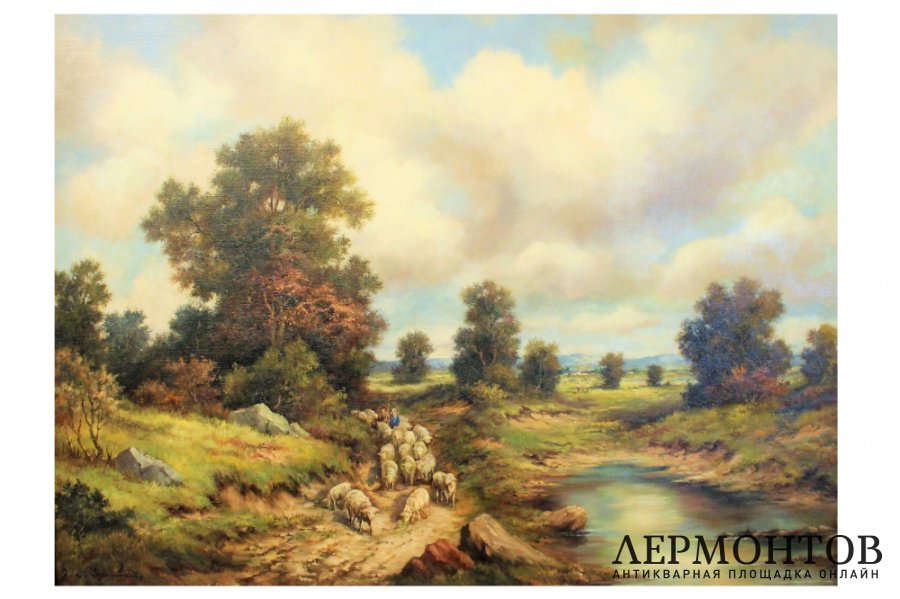 Картина. Пастух. Альфонс Мария Шпайер. Холст, масло. Германия. 