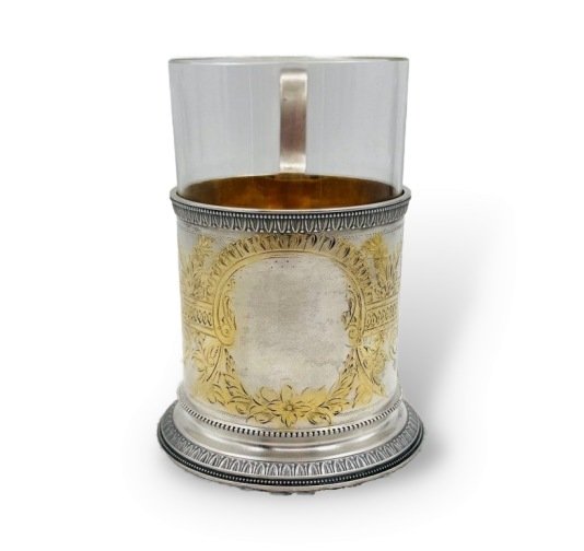 Подстаканник со стаканом. Серебро 84 пробы, А. Кузмичёв, Россия, 1908–1917 годы
