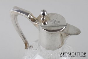 Графин для воды и вина. Серебро 800 пробы, хрусталь. Германия, XX век.