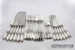 Столовый набор на 6 персон. Gaston Bardies. Серебро 950 пробы. Франция, XIX в.