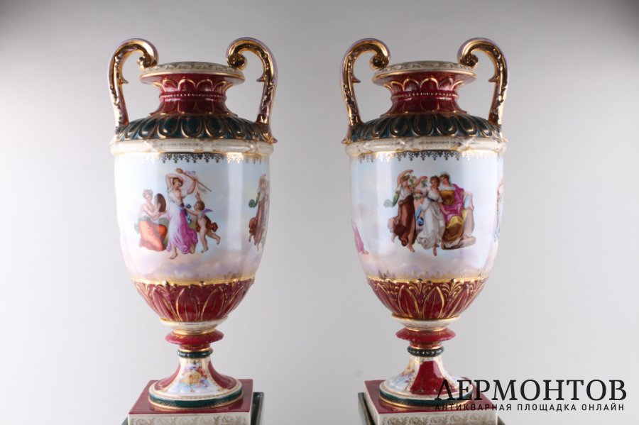 Вазы парные. Фарфор, предп. Royal Vienna, Австрия, рубеж XIX - XX вв.