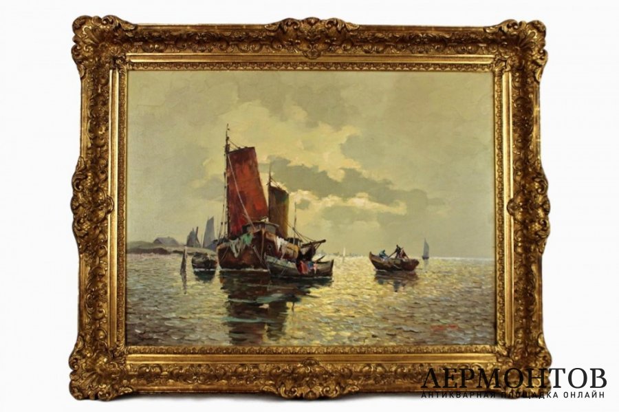Картина. Морской пейзаж. Карол Шпрее. Холст, масло.  Германия
