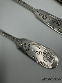 Набор «Эгоист»: ложка, вилка, нож. Серебро 84 пробы, Н. Павлов, Россия, 1908–1917 годы