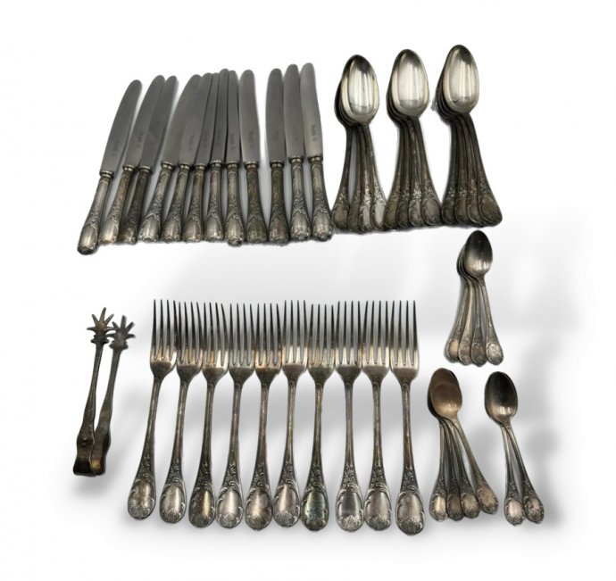 Набор столовых приборов на 12 персон. Металл, серебрение, Christofle, 1935–1950-е