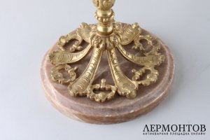 Парные канделябры на четыре свечи. Бронза, золочение, камень. Европа, конец XIX века