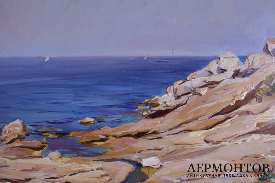 Картина Каменистый берег. Яхты. Россия, худ. К.А. Вещилов, 1930-нач.1940 х гг.