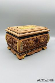 Шкатулка для украшений с Ганешей. Дерево, самоцветы, латунь, Индия, современная работа