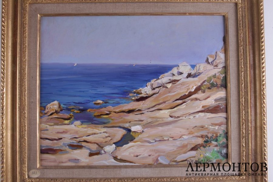 Картина Каменистый берег. Яхты. Россия, худ. К.А. Вещилов, 1930-нач.1940 х гг.
