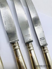 Набор десертных ножей на 6 персон. Серебро 84 пробы, И. Хлебников, клинки для Г. Фаберже, Россия, конец 19 века