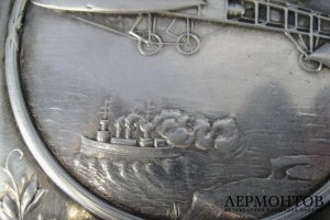 Портсигар Аэроплан. Серебро 84 пробы, золото 56 пробы, золочение. Россия.
