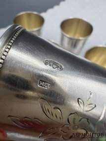 Набор стопок на 6 персон. Серебро 84 пробы, золочение, И. З. Манилов, Россия, 1899–1908 годы