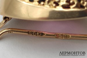 Винтажные серьги с розовыми корундами. Красное золото 583 пробы. СССР, 1960-80-е гг.