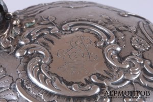 Кружка с откидной крышкой. Серебро 800, хрусталь. Европа