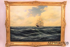 Картина. Парусник. Вальдемар Шлихтинг. Холст, масло. Германия.