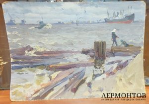 Картина.  На берегу. Картон, масло. Россия