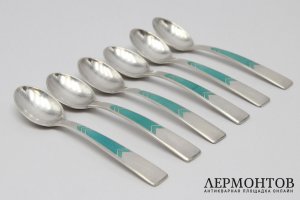 6 кофейных ложек. Серебро, эмаль. СССР, 1960-80е гг.