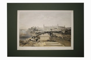 Литография. Госпиталь и военное кладбище в Скутари. Крымская война. Симпсон. 1855 г.