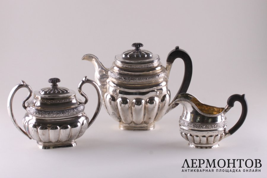 Чайный сервиз в стиле ампир. Серебро 84, золочение. Россия, пер. пол. XIX в.