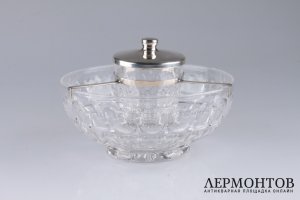 Икорница. Ювелирная фирма Cartier. Франция, Париж. Серебро 925. Хрусталь.