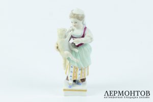 Миниатюра Девочка с козленком. Германия, Мейсенская фарф. ман-ра, 1920-30-е г