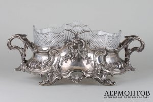 Ваза-фруктовница со стеклянной вставкой. Серебро 925 пробы, Германия. XX в.