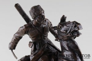 Скульптура Казак на лошади.  А.Л. Обер. Бронза. Россия, XIXв.