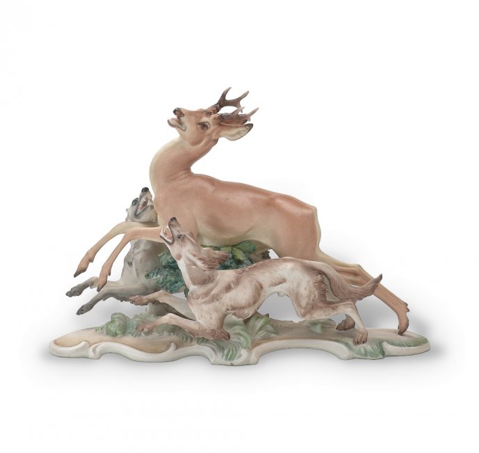 Статуэтка «Олень и борзые». Фарфор, Rosenthal, Германия