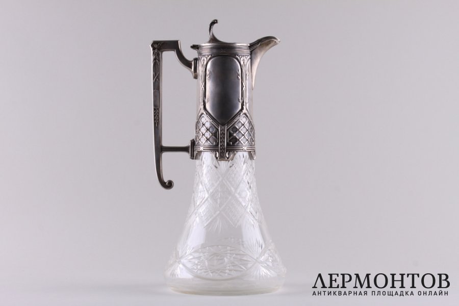 Кувшин в стиле модерн. Серебро 900 пробы, хрусталь. Европа, 1890-1910-е гг.