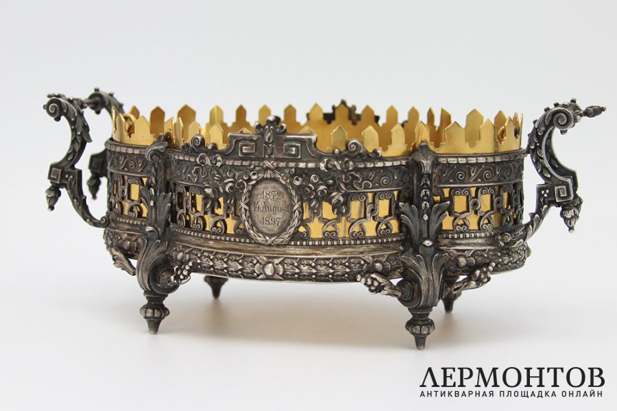Подача, жардиньерка в стиле историзм. Серебро 800 пробы. Германия, Posen, 1897 г.