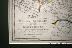 Карта Сибири и Камчатки.  Картограф Ambroise Tardieu. Париж, 1821 год.