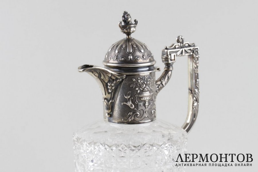 Графин для воды и вина в стиле ампир. Серебро 800, хрусталь. Германия, кон. XIX в.