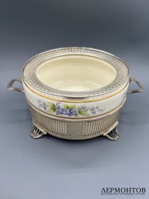 Фондюшница с цветочным декором. Фарфор, серебро 925 пробы, Lenox и J. E. Caldwell, США, 1-я половина 20 века