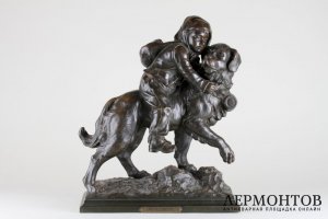Скульптура Сенбернар. Бронза.Франция, конец 19 века. Скульптор A.E.Gaudez.
