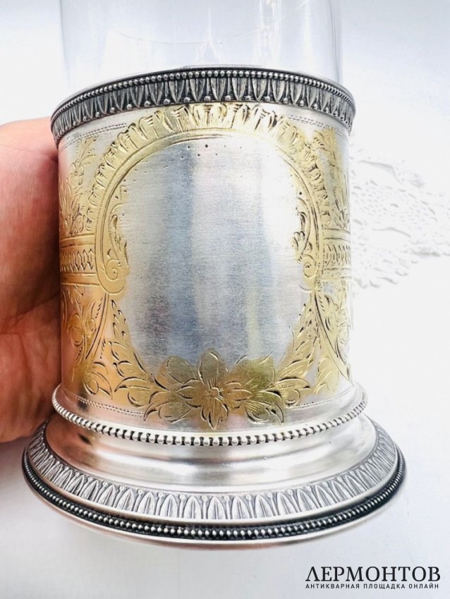 Подстаканник со стаканом. Серебро 84 пробы, А. Кузмичёв, Россия, 1908–1917 годы