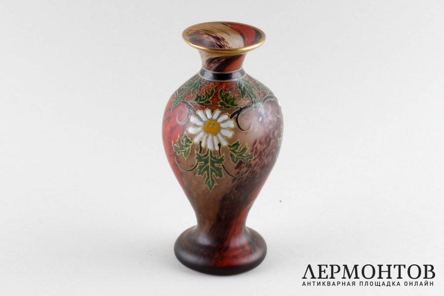 Ваза art nouveau с маргаритками. Legras. Стекло, полихромная эмаль. Франция, 1900-е.