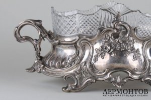 Ваза-фруктовница со стеклянной вставкой. Серебро 925 пробы, Германия. XX в.