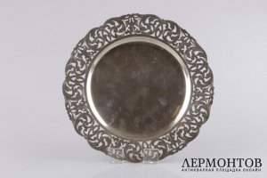 Тарелка ажурная. Серебро 800 пробы. Конец XIX века, Франция