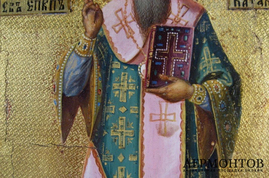 Икона.  Св. Епископ Лев Катанский. Дерево. Российская Империя, XIХ век.
