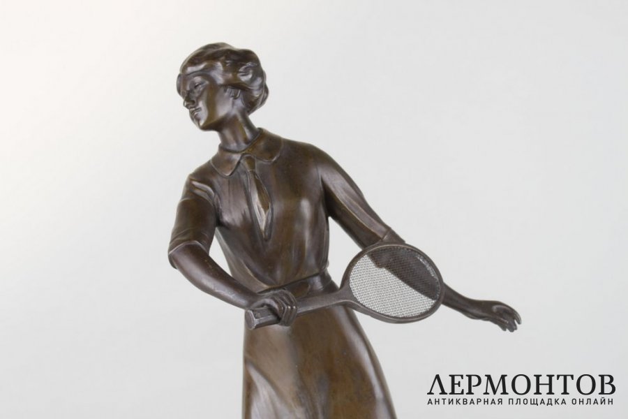 Парные скульптуры Теннисисты в стиле Ар Деко. Зап. Европа, 1930-е гг.  Шпиатр.