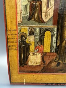 Икона «Житие преподобного Дамиана Целебника». Дерево, темпера, Россия, 19 век