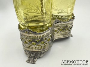 Набор для жидких специй. Зап. Европа, 19 век. Металл, хрусталь уроновый.