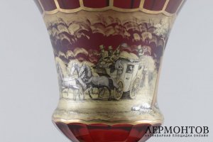 Ваза с живописным рисунком Экипаж. Зап. Европа, 19 в. Красное стекло.
