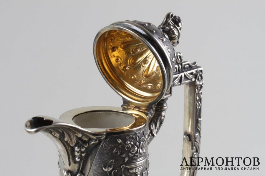 Графин для воды и вина в стиле ампир. Серебро 800, хрусталь. Германия, кон. XIX в.