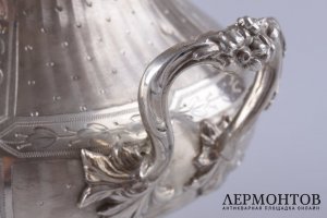 Сахарница в технике гильоше, классика. Серебро 950 пробы. Франция