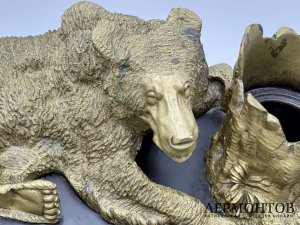 Чернильница Медведица. Россия, Либерих, 19 век. Бронза, золочение, сланец.
